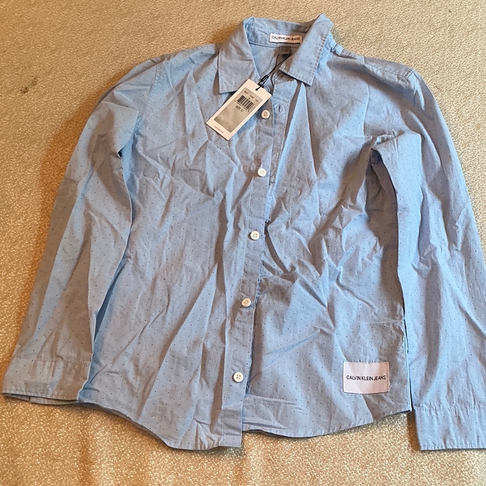 NWT boys Calvin Klein Sky Blue button down Shirt